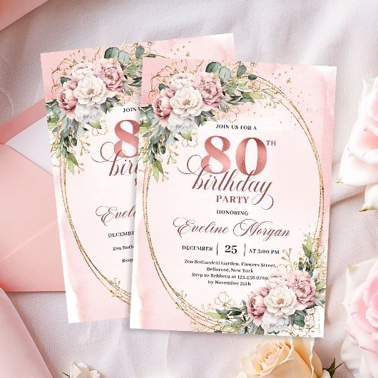 Boho Tijdloze Stof Roze Bloemen Goud Glitter 80ste Kaart