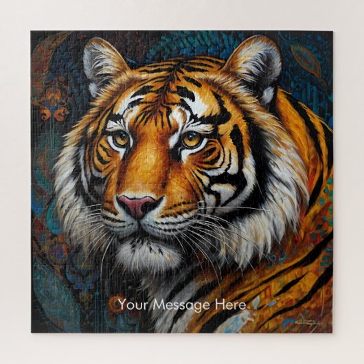 Boho Tijger Puzzel – Levendig Oerwoud Wildlife Art (Verticaal)