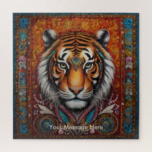 Boho Tijger Puzzel – Levendig Oerwoud Wildlife Art (Verticaal)
