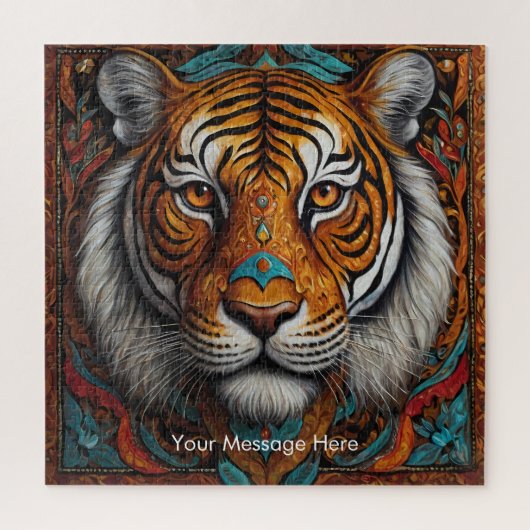 Boho Tijger Puzzel – Levendig Oerwoud Wildlife Art (Verticaal)