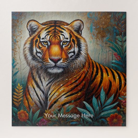 Boho Tijger Puzzel – Levendig Oerwoud Wildlife Art (Verticaal)