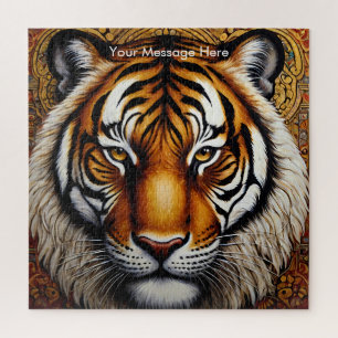 Boho Tijger Puzzel – Levendig Oerwoud Wildlife Art