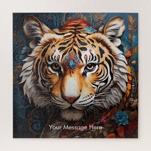 Boho Tijger Puzzel – Levendig Oerwoud Wildlife Art (Verticaal)