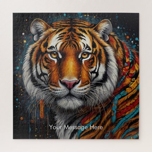 Boho Tijger Puzzel – Levendig Oerwoud Wildlife Art (Verticaal)