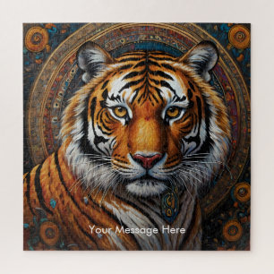 Boho Tijger Puzzel – Levendig Oerwoud Wildlife Art