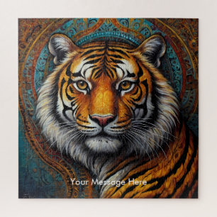 Boho Tijger Puzzel – Levendig Oerwoud Wildlife Art