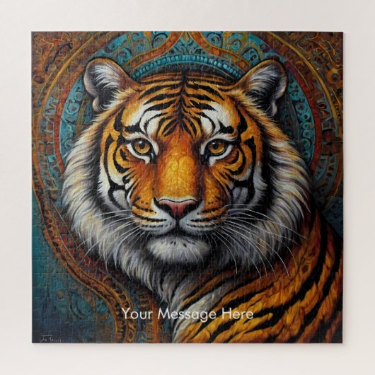 Boho Tijger Puzzel – Levendig Oerwoud Wildlife Art (Verticaal)