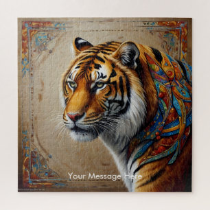 Boho Tijger Puzzel – Levendig Oerwoud Wildlife Art