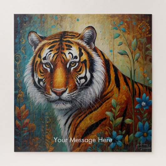 Boho Tijger Puzzel – Levendig Oerwoud Wildlife Art (Verticaal)