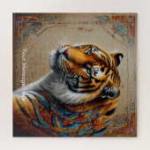 Boho Tijger Puzzel – Levendig Oerwoud Wildlife Art Legpuzzel (Horizontaal)