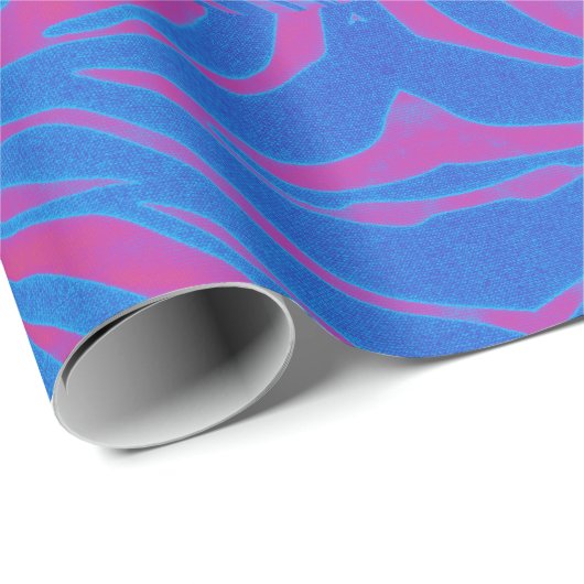 Boho Tijgerstreep Roze en Blauw Cadeaupapier (Rol Hoek)