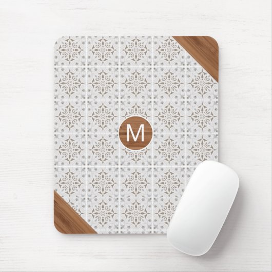 Boho Tile Bamboo Monogram Muismat (Met muis)