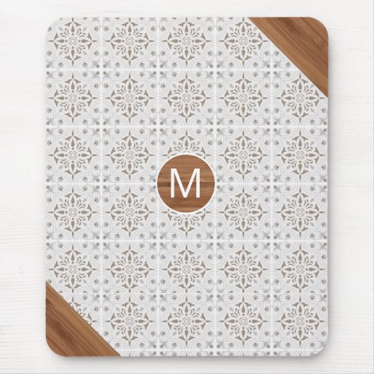 Boho Tile Bamboo Monogram Muismat (Voorkant)
