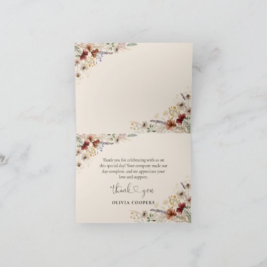 Boho Tiny Wildflower Baby shower bedankje Bedankkaart (Binnen)
