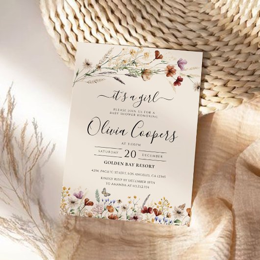 Boho Tiny Wildflower Baby shower Uitnodiging