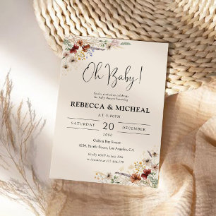 Boho Tiny Wildflower Baby shower Uitnodiging