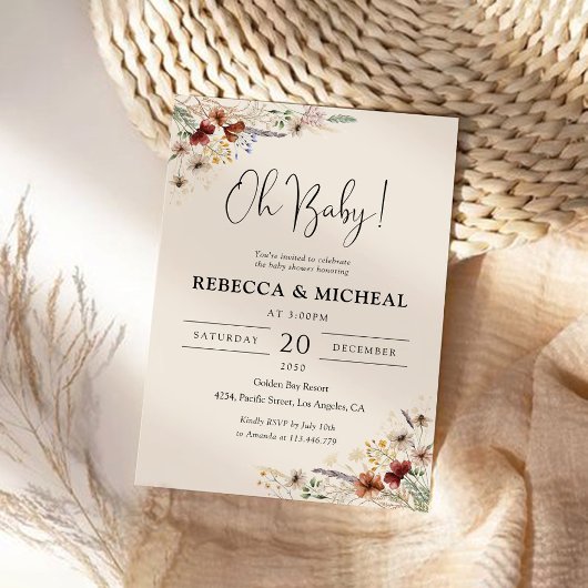 Boho Tiny Wildflower baby shower uitnodiging