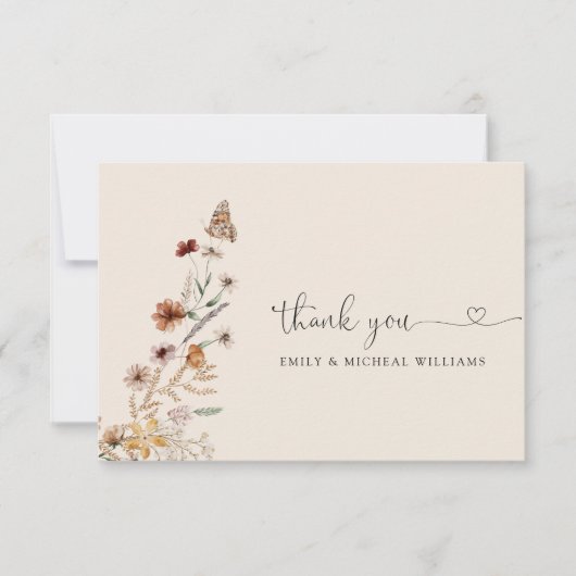 Boho Tiny Wildflower Bruiloft Flat Dank u Kaart (Voorkant)