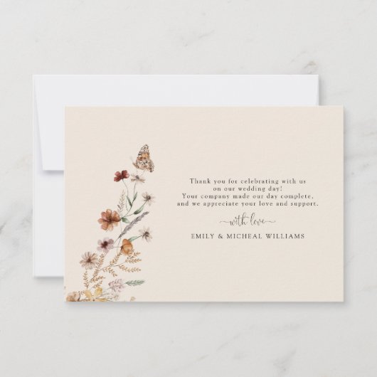 Boho Tiny Wildflower Bruiloft Flat Dank u Kaart (Achterkant)