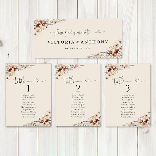 Boho Tiny Wildflower Bruiloft Hoofd Tafel Teken