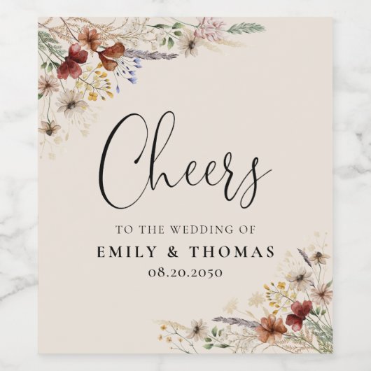 Boho Tiny Wildflower Bruiloft Wijn Label Etiket (Enkel label)