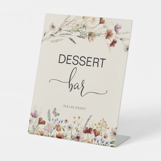 Boho Tiny Wildflower Dessert Bar Teken Reclamebord Met Voetstuk (Voorkant)