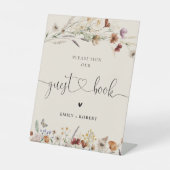 Boho Tiny Wildflower Gastenboek teken Reclamebord Met Voetstuk (Voorkant)
