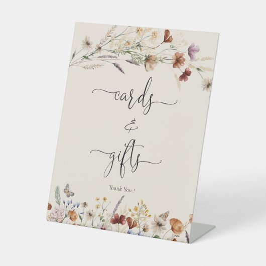 Boho Tiny Wildflower Kaarten en cadeaubordje Reclamebord Met Voetstuk (Voorkant)