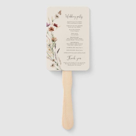 Boho Tiny Wildflower Trouwprogramma Hand Fan Handwaaier (Achterkant)