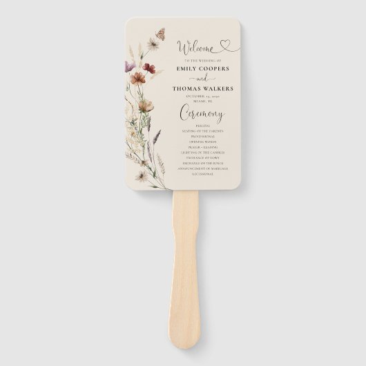 Boho Tiny Wildflower Trouwprogramma Hand Fan Handwaaier (Voorkant)