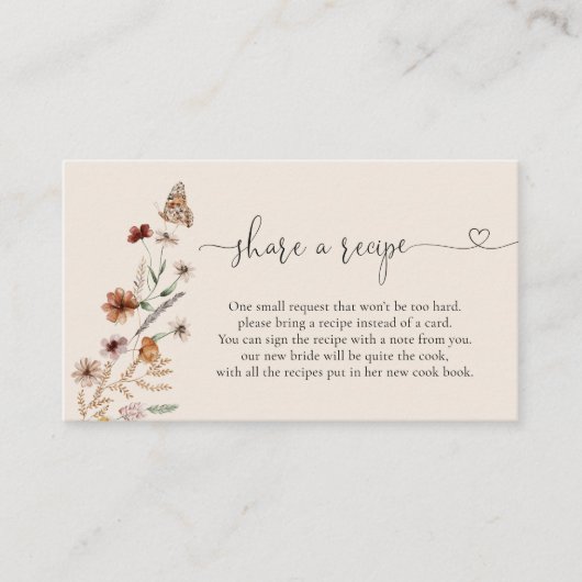Boho Tiny Wildflower Vrijgezellenfeest Recept Aanv Informatiekaartje (Voorkant)