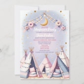 Boho Tipee Meisjes Slaapfeestje Pyjamaparty Kaart (Voorkant)