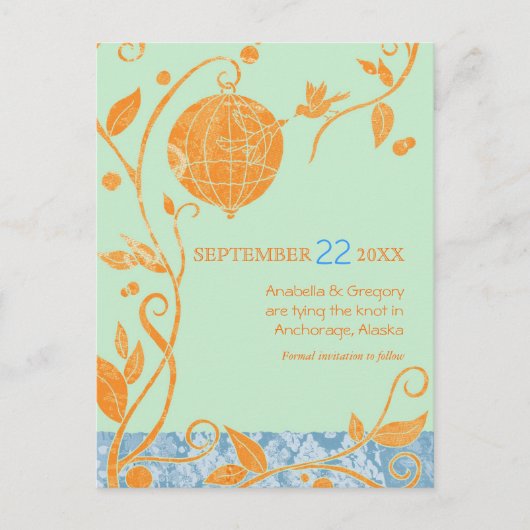 Boho Tortelduifjes Mint Wedding Save the Date Aankondigingskaart (Voorkant)