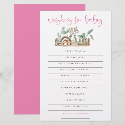 Boho Toys Pink Wishes for Baby shower Game (Voorkant / Achterkant)