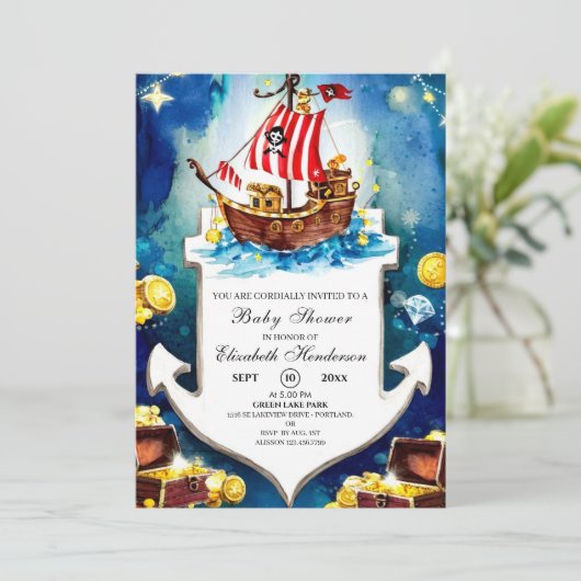 Boho Treasure Pirate Baby shower Kaart (Staand voorkant)