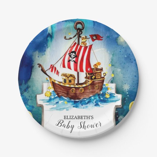Boho Treasure Pirate Baby shower Papieren Bordje (Voorkant)