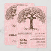 Boho Tree Crabapple Pink Wood grain Wedite Kaart (Voorkant / Achterkant)