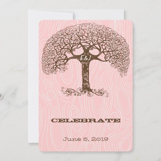 Boho Tree Crabapple Pink Wood grain Wedite Kaart (Achterkant)