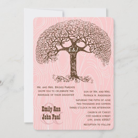 Boho Tree Crabapple Pink Wood grain Wedite Kaart (Voorkant)