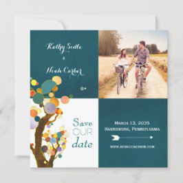 Boho Trees Blauwgroen bruiloft Foto Save the Date