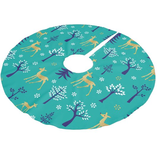 Boho Trees Gold Deers Modern Kerstboom Rok (Gekanteld)