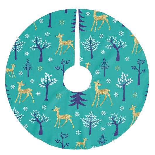 Boho Trees Gold Deers Modern Kerstboom Rok (Voorkant)