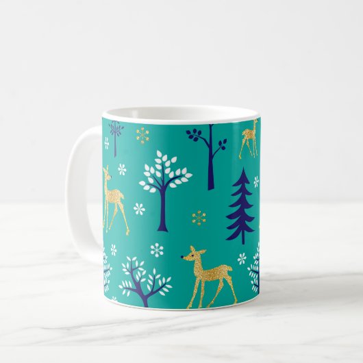 Boho Trees Gold Deers Modern Koffiemok (Voorkant links)