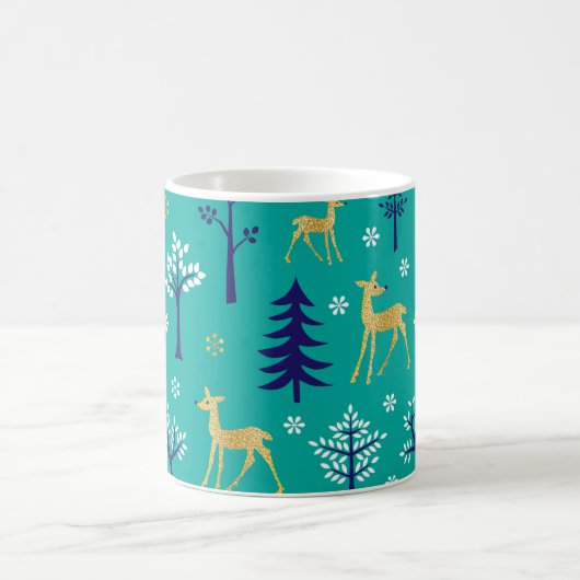 Boho Trees Gold Deers Modern Koffiemok (Center)