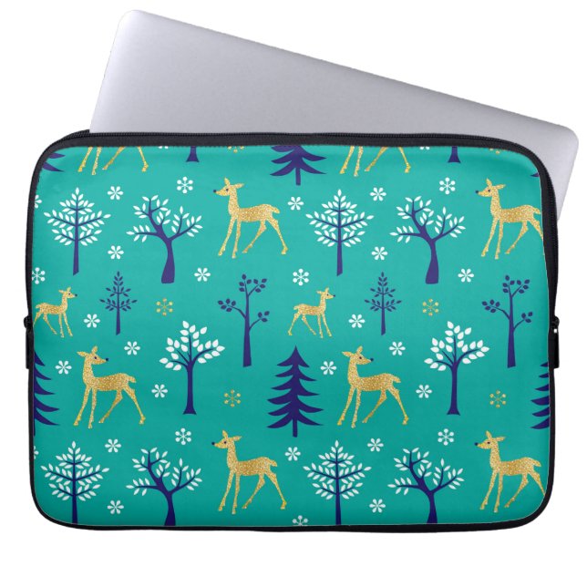 Boho Trees Gold Deers Modern Laptop Sleeve (Voorkant)
