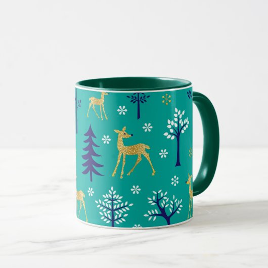 Boho Trees Gold Deers Modern Mok (Voorkant rechts)
