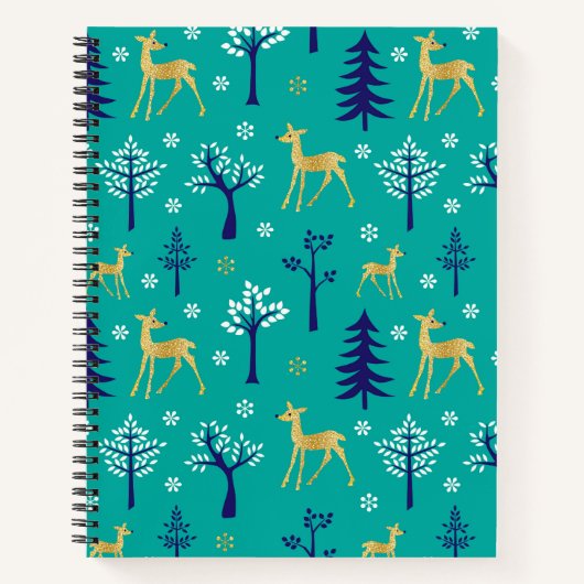 Boho Trees Gold Deers Modern Notitieboek (Voorkant)