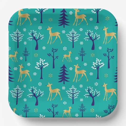 Boho Trees Gold Deers Modern Papieren Bordje (Voorkant)