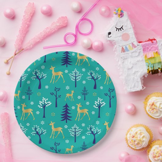 Boho Trees Gold Deers Modern Papieren Bordje (Feest)