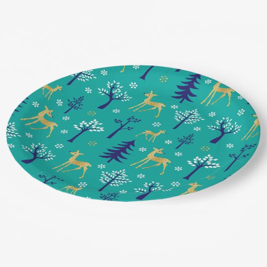 Boho Trees Gold Deers Modern Papieren Bordje (Gekanteld)